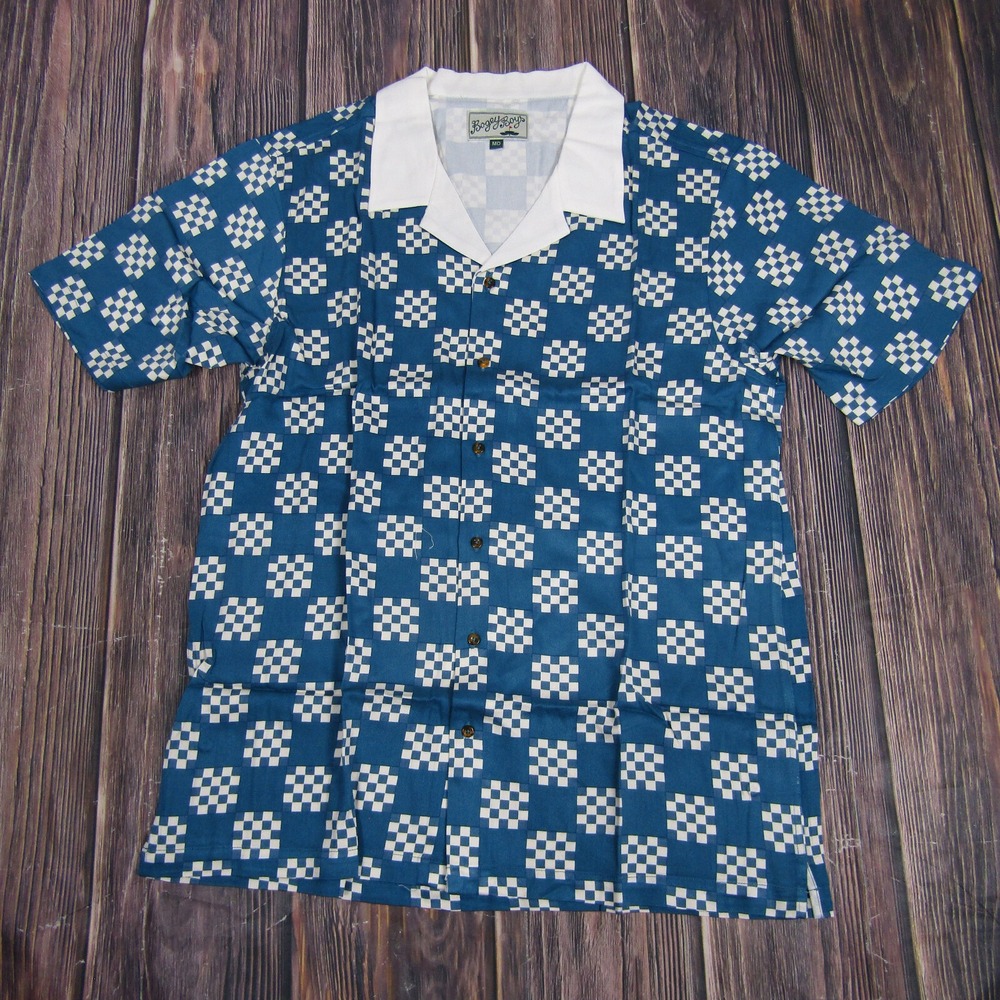 Blue Checkered Short-Sleeve Polo with White Collar